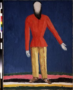 En Bonde (En Bonde). Repræsentation af en skægget mand med en rød skjorte). Maleri af Kasimir Severinovich Malevich (Malevich, Malevic) (1878-1935), olie på lærred af Kazimir Severinovich Malevich
