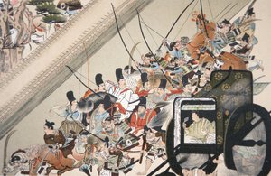 Bortførelsen af den klostrede kejser Go Shirakawa af Fujiwara Nobuyori i 1159, ca. 1200 af Keion Keion