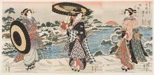 Moderne figurer ved daggry på en snedækket dag (Imayō sugata yuki no akebono) af Keisai (1790 1848) Eisen