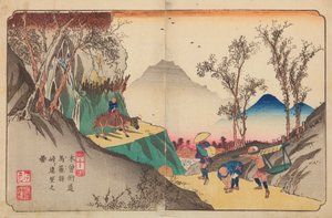 Magome, tavle 44 fra serien: Niogtres stationer på Kisokaido-vejen / Kisokaido rokujukyu tsugi-no uchi af Keisai Eisen