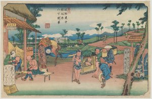 Nummer 9: Udsigt over Hatchō-dæmningen ved Kumagaya Station, fra serien »Langs Kiso-vejen« af Keisai Eisen