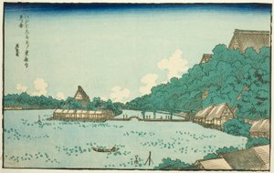 Toeizan-templet set fra Shinobazu Benten-helligdommen i Edo (Edo Shinobazu Benten yori Toeizan o miru zu), fra en serie af berømte steder i Edo med rammer af vestlige bogstaver af Keisai Eisen