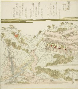 Udsigt over Miyanoshita Hot Springs i Hakone, Soshu, fra serien "Hot Springs - A Diptych (Onsen niban tsuzuki)" af Keisai Eisen