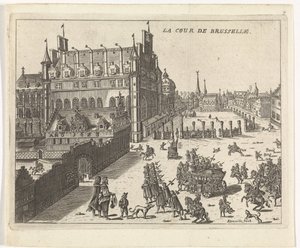 Udsigt over domstolen i Bruxelles, 1673. La cour de Brusselle (titel på objekt) af Kemnitz