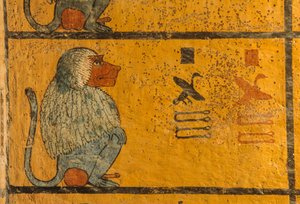 Bavian, vægmaleri i Kong Tutankhamons grav; KV52, Kongernes Dal, Theben,..., 2003 (foto) af Kenneth Garrett