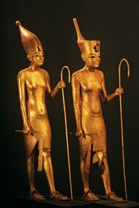 Forgyldte træfigurer af farao Kong Tut, Tutankhamon, 2009 (foto) af Kenneth Garrett