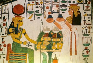 Nefertaris grav; Nefertari tilbyder vin til en gruppe dietier; Egypten, Valley of the... af Kenneth Garrett