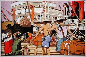 Penang, Britisk Malaya (farve litho)