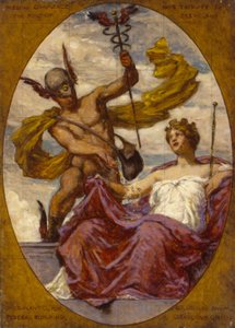 Studie til vægmaleri ved U.S. Custom House, Cleveland, OH, Passing Commerce hylder..., 1909 af Kenyon Cox