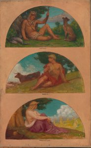 Civilisationens fremskridt: Jagt, hyrdning, landbrug (studie af vægmaleri, State Capitol, Des Moines, Iowa) af Kenyon Cox