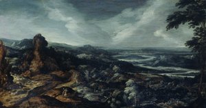 Panoramalandskab med Tobias og englen af Kerstiaen de Keuninck (attributed to)