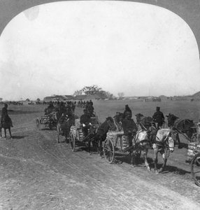 Japansk militærtransporttog, Manchuriet, 1906 af Keystone View Company