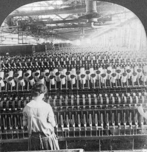 Spinning room, Philadelphia, Pennsylvania, USA, slutningen af det 19. eller begyndelsen af det 20. århundrede