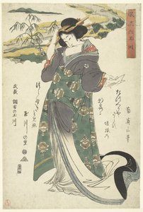 De Chofu Tama-rivier i Musashi-provinsen Musashi Chofu no Tamagawa (titel på objekt) De elegante zes Tama rivieren (serietitel) Furyu Mu Tamagawa (serietitel på objekt) af Kikugawa Eizan