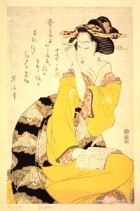 En geisha læser en bog, 1800-tallet