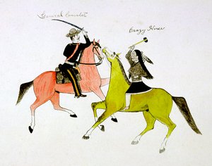 Konflikt mellem general George Custer 1839-1876 og Crazy Horse, Sioux Dakota Indian.