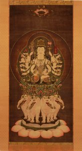 Fugen Enmei Bosatsu (Samantabhadra),
1743 (farve og guld på silke) af Kimura Ryotaku