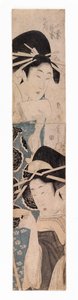 To kurtisaner, den ene med en sakekop, ca. 1795-1804 (farvetræsnit) af Kitagawa Kikumaro