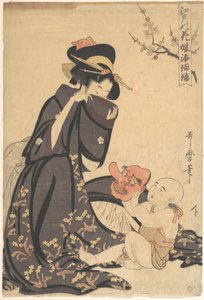 En kvinde, der leger med en lille dreng af Kitagawa Utamaro