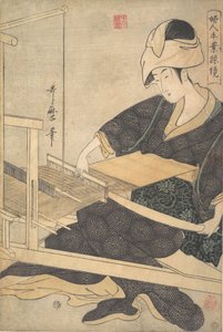 En kvinde, der væver, siddende ved en håndvæv, ca. 1796. af Kitagawa Utamaro