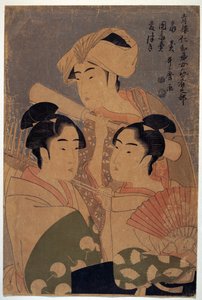 Artists of the Niwaka Festival - The Niwaka Performers af Utamaro, Kitagawa (1753-1806), ca. 1795 - Farvetræsnit, 38,6x25,7 - Privat samling af Kitagawa Utamaro