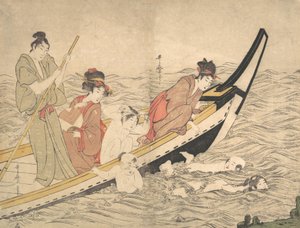 Bådfest med svømning af børn, slutningen af 1700-tallet. af Kitagawa Utamaro