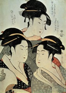 Nærbillede af et maleri af tre kvinder, Kitagawa Utamaro, Kansei-æraen, Japan af Kitagawa Utamaro