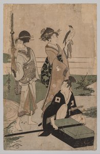 Daimyō og hans følge krydser en strøm i sletten nær Fuji af Kitagawa Utamaro