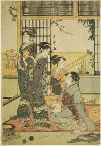 Trommer og Shamisen (træblok i farver; aiban) af Kitagawa Utamaro