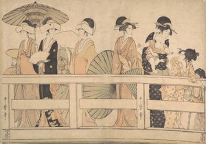 Nyder den kølige aftenbrise på...broen, ca. 1800. af Kitagawa Utamaro