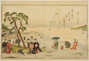 Samler skaller ved lavvande, fra den illustrerede bog "Gaver fra Ebbe Tide (Shiohi no tsuto)" af Kitagawa Utamaro
