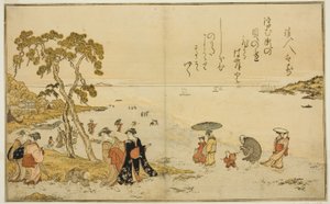 Samling af skaller ved lavvande, fra den illustrerede bog "Gaver fra Ebbe Tide (Shiohi no tsuto)" af Kitagawa Utamaro