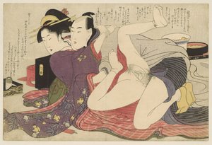 Geisha i langærmet kimono og hendes elsker Negai no itoguchi (serietitel) af Kitagawa Utamaro