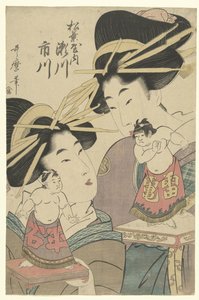 Geishaer med sumo dukker af Kitagawa Utamaro