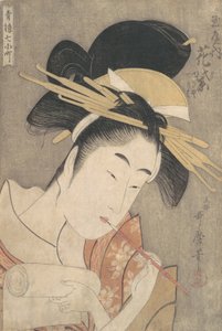 "Hanamurasaki of the Tamaya," fra serien Seven Komachi of the Pleasure Quarters ..., ca. 1790. af Kitagawa Utamaro