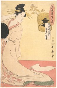 »Hanazuma fra Hyōgoya, Kenbishi fra Sakagami« fra serien »Sakéens ligemænd sammenlignet med udvalgte beboere fra seks huse« (Natori zake rokkasen: Hyōgoya Hanazuma, Sakagami no Kenbishi) af Kitagawa Utamaro