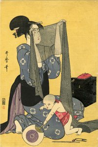 Hari-shigoto håndarbejde. Triptykon, venstre del, 1795. af Kitagawa Utamaro