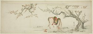 Hest under et blomstrende blommetræ af Kitagawa Utamaro