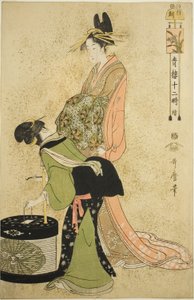 Hour of the Cock (Tori no koku), fra serien "Twelve Hours in Yoshiwara (Seiro juni toki tsuzuki)" af Kitagawa Utamaro