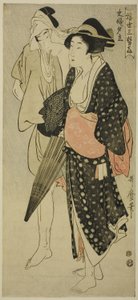 Mand og kone fanget i et aftenbruser (Fufu no Yudachi), fra serien "Three Evening Pleasures of the Floating World" ("Ukiyo San Seki") af Kitagawa Utamaro