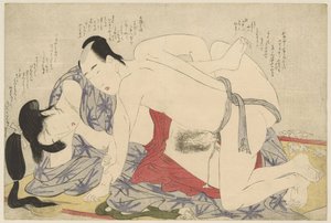 Ungt ægtepar elsker på en sommersovemåtte Negai no itoguchi (serietitel) af Kitagawa Utamaro