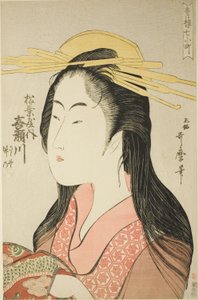 Kisegawa fra Matsubaya, [hvis ledsagere er] Sasano, Takeno (Matsubaya uchi Kisegawa, Sasano, Takeno), fra serien "Seven Komachi of Yoshiwara" ("Seiro nana Komachi") af Kitagawa Utamaro