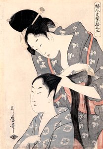 ""La Coiffeuse"" (frisør) (Kamiyui) Gravure de Kitagawa Utamaro (1753-1806) - c 1798 - Farve træsnit - 38x27,6 - Art Gallery of South Australia af Kitagawa Utamaro