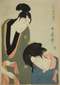Lovers Parting in the Morning, fra serien "Elegant Five-Nedled Pine (Furyu goyo no matsu)" af Kitagawa Utamaro