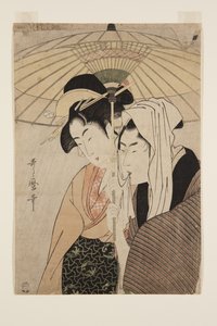 Mand og kvinde under en paraply (træbloktryk i farver) af Kitagawa Utamaro