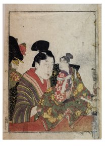 Marionetscener med mandlige og kvindelige manipulatorer, ca. 1758-1806 (træbloktryk på papir) af Kitagawa Utamaro