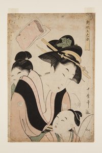 Mor med to børn (træbloktryk i farver) af Kitagawa Utamaro