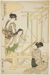 nr. 12 (juni), fra serien "Women Engaged in the Sericulture Industry (Joshoku kaiko tewaza-gusa)" af Kitagawa Utamaro