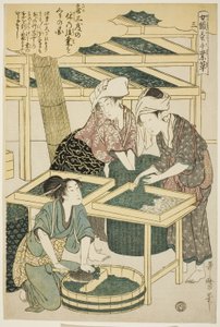 nr. 3 (san), fra serien "Women Engaged in the Sericulture Industry (Joshoku kaiko tewaza-gusa)" af Kitagawa Utamaro