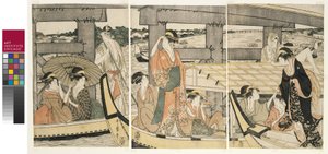 På toppen og under Ryogoku-broen af Kitagawa Utamaro